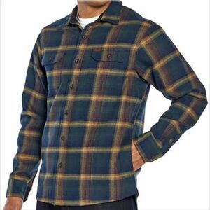 Orvis Blue Heavyweight Flannel Plaid Shirt Jacket Shacket Pockets Men's XXL